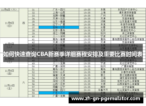 如何快速查询CBA新赛季详细赛程安排及重要比赛时间表
