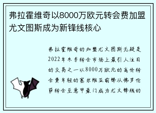 弗拉霍维奇以8000万欧元转会费加盟尤文图斯成为新锋线核心 弗拉霍维奇以8000万欧元转会费加盟尤文图斯成为新锋线核心